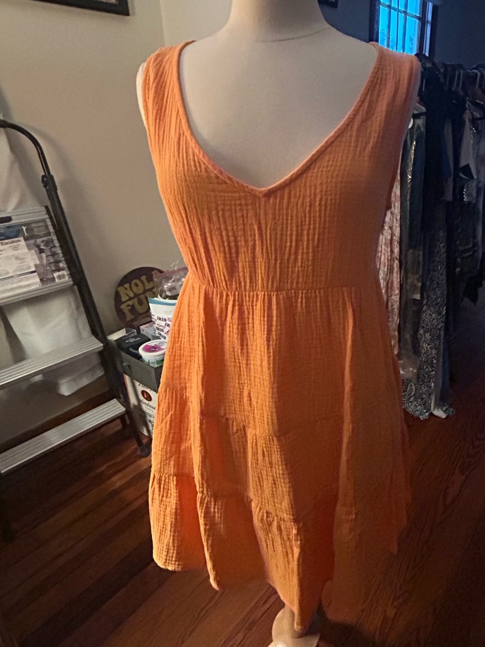 LUSH Mango-Orange Sleeveless V-Neck Mini Dress
